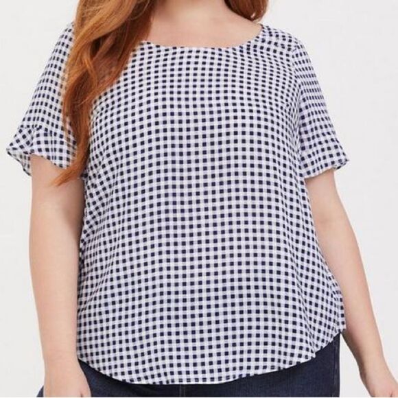 Torrid Gingham Ruffle Challis Blouse - Picture 1 of 9